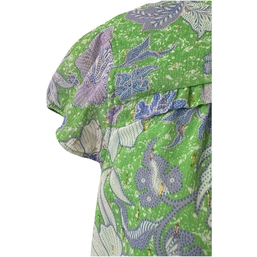 Joie Bright Green Floral Blouse Ruffle Flowy Career Casual Top size small - Picture 8 of 14